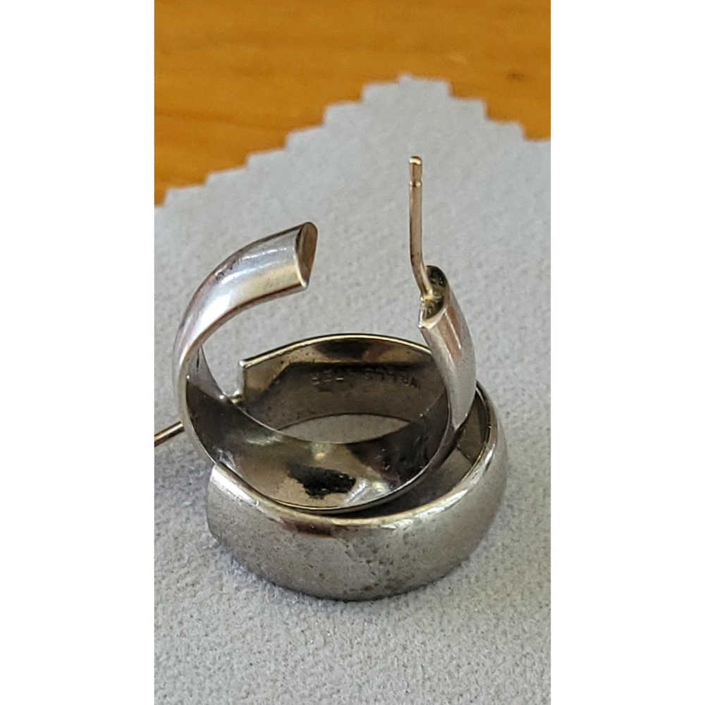 Vintage WELLS Sterling Silver Wide Half Hoop Earrings 7.78g Signed